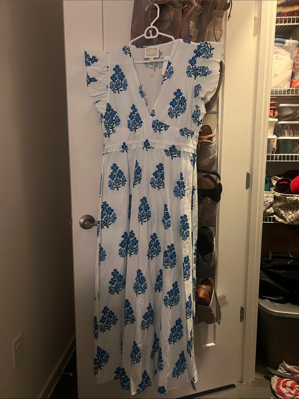 Sail to Sable White Maxi Dress with Blue Floral Print